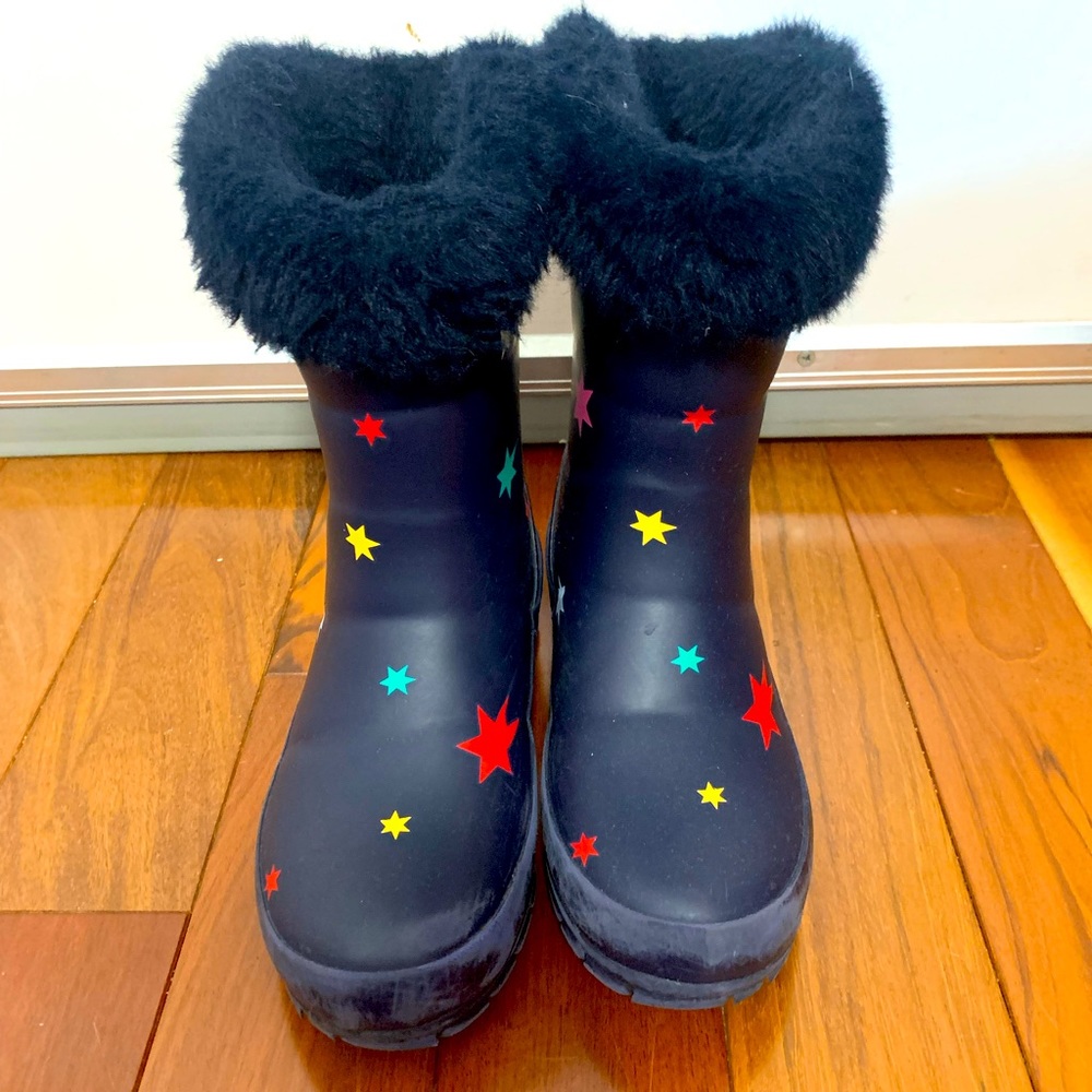 Girls Warm Joules Rain Boots with Faux Fur Trim